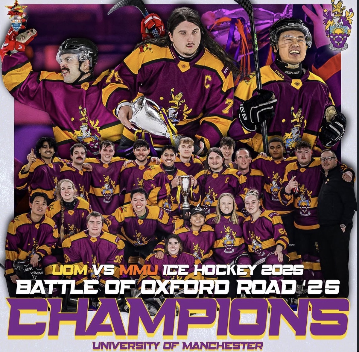 University of Manchester Battle of Oxford Road Champions 2024-25 poster